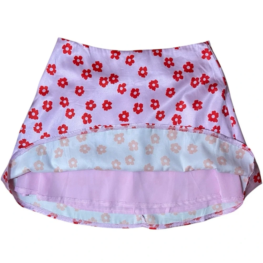 Princess Polly Pink Floral A-Line Mini Skirt‎ Y2K Low Rise Back Zip Size 4
